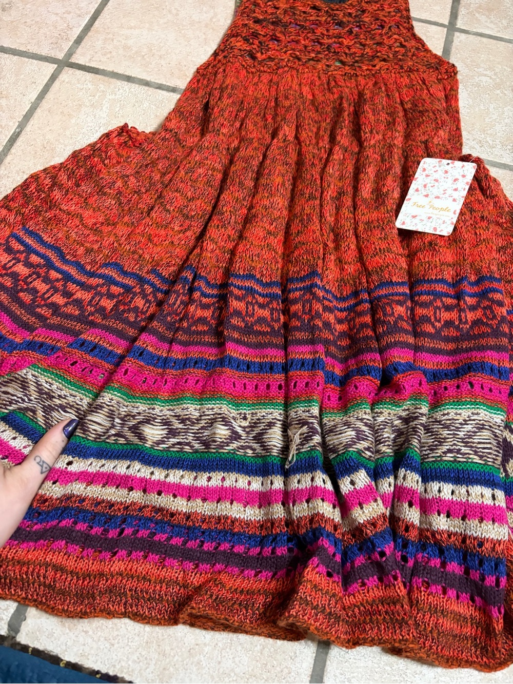 NWT Free People Knit Crochet Southwest Mini Dress Boho (Multicolor) Size Large - Picture 4 of 11